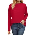 thumbnail image 2 of Dxzfnsa Womens Casual Oversized Loose Solid Round Neck Sweater Long Sleeved Shirts for Women Red-2XL, 2 of 7