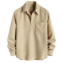 Generic Men's Corduroy Sweatshirts Casual Long Sleeve Polo Shirts Lightweight Quarter Button Collared Golf Tops with Pocket