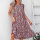 thumbnail image 1 of Vestido con cuello en V y estampado floral para mujer, vestido de verano con dobladillo suelto y transpirable, manga corta con volantes, 1 of 6