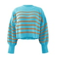 thumbnail image 4 of Duoif Sweaters for Women Trendy Women's Autumn/Winter Round Neck Long Sleeve Stripe Loose Short Pullover Sweater Women's Sweaters Womens Tops Blue S, 4 of 4