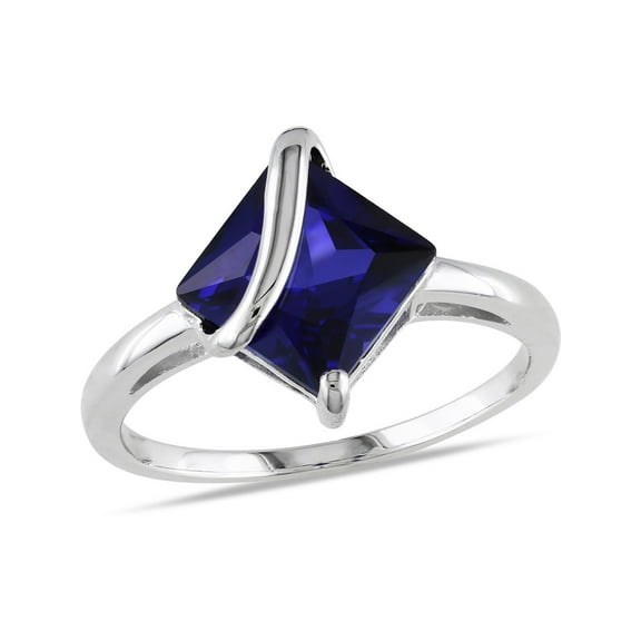 Gem & Harmony 1.80 Carat (Ctw) Lab-Created Blue Sapphire Ring in Sterling Silver for Women