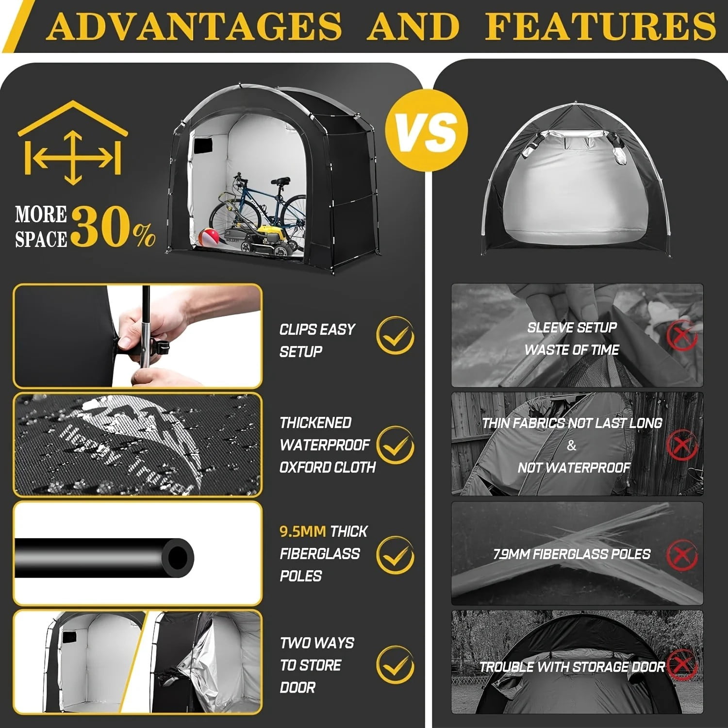 Upgrade and thicken waterproof bicycle storage tent, with 30% super ceiling space, anti storm and anti ultraviolet, universal for 2-5 bicycles, easy to install
