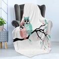 thumbnail image 4 of Teal and White Soft Flannel Fleece Throw Blanket, Owl Couple Sitting on Tree Branch Valentines Romance Love, Cozy Plush for Indoor and Outdoor Use, 50" x 60", Turquoise Coral Black, by Ambesonne, 4 of 5