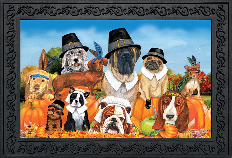 Give Thanks Dogs Thanksgiving Doormat Pet Humor Indoor / Outdoor 18