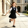 thumbnail image 2 of WAYUTE Girls 3 Piece School Uniform Outfit Sleeveless Button Front Vest and Pleated Skirt with Bow Tie Kids Formal Clothes Sets Casual Outdoor,Black,Size 5-6 Y, 2 of 5