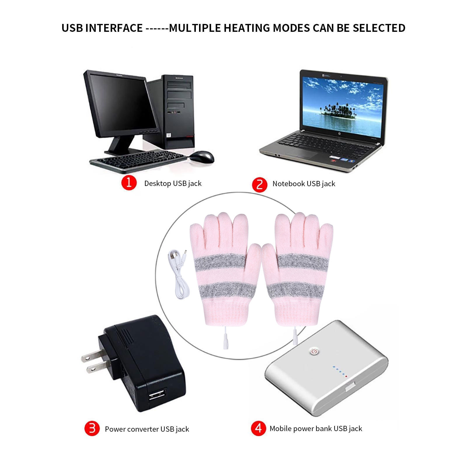 Gants Chauffants USB Demi-Mains - Chauffage Double Face, Pour Ordinateur, Jeux, Extérieur