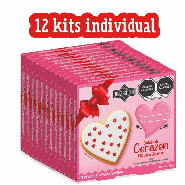 Kit 12 Pzas Bakersfield Galleta Corazón Sabor Vainilla 90 Gr