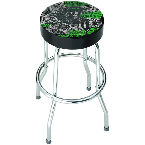 Rocksax - Rob Zombie - Mad Mad World Logo - Bar Stool With Swivel Seat (Black/Chrome)