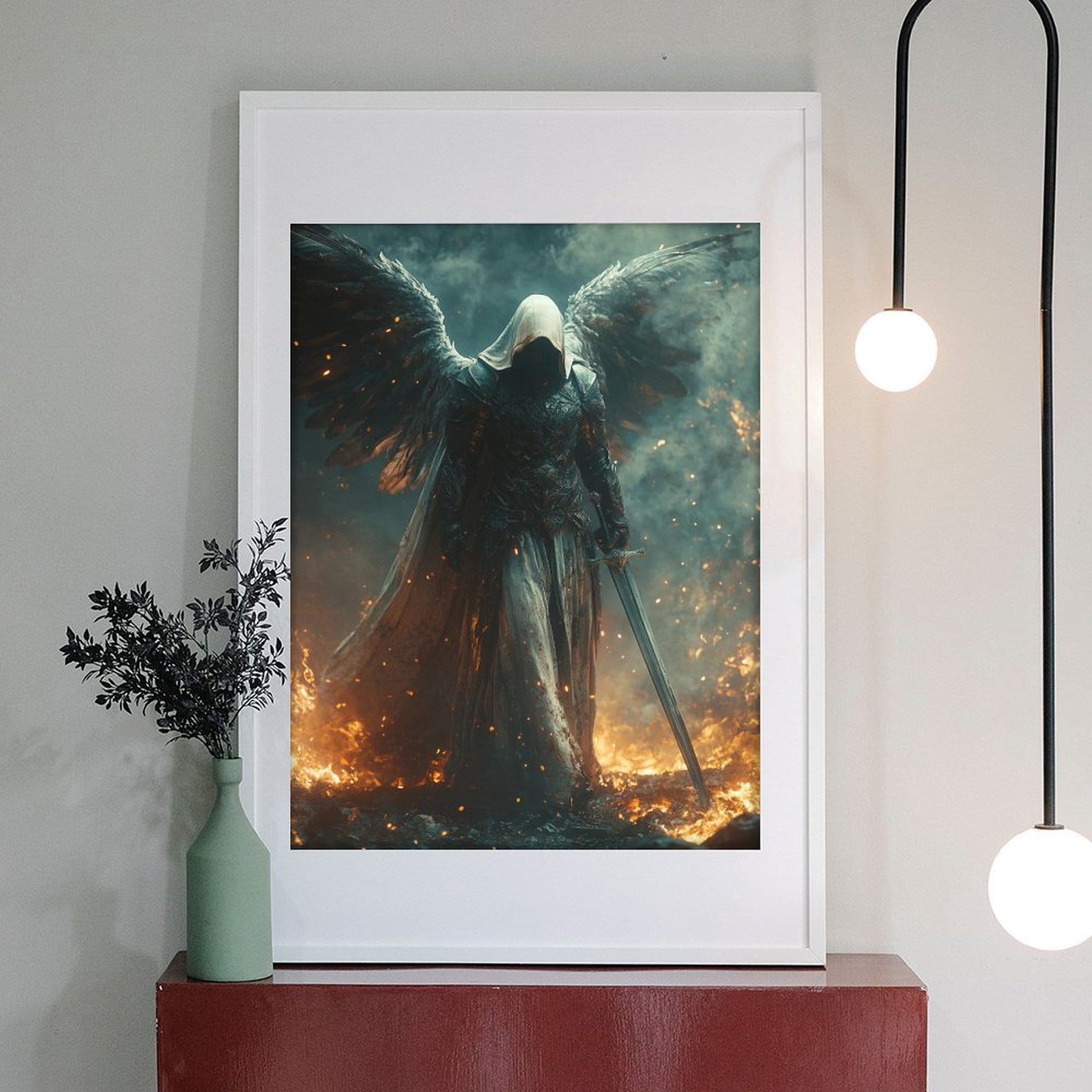 Diamond Art Kit for Adults, Dark Angelic Warrior Flames Diamond Painting for Adults Beginners, DIY Diamond Art Painting Kits, 5D Diamond Painting Crafts for Home Decor 12x16 Frameless