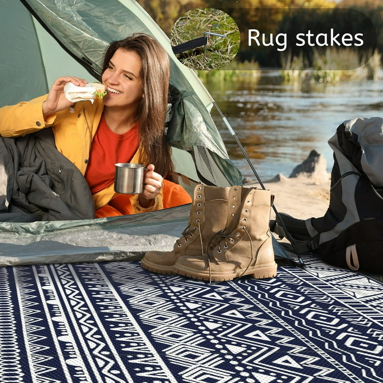 DEORAB 5x8 Outdoor Rug Waterproof, Reversible Mats, Outdoor Area Rug,  Plastic Outside Carpet, Geometric Rv Mat for Patio,Camping,Multi Blue 