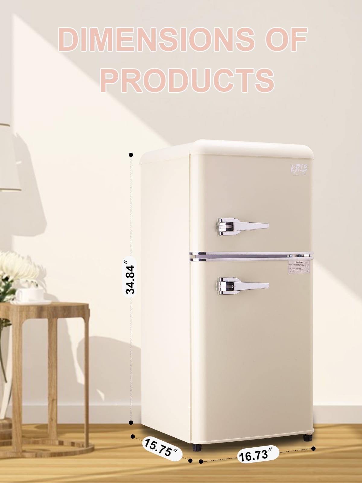 KRIB BLING Refrigerator with Freezer, 3.5 Cu.Ft Mini Fridge,Lock Fresh,7  Level Adjustable Thermostat ct for Dorm, Bar, Office,Kitchen, Bedroom,Black