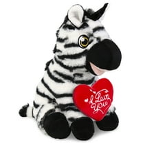 DolliBu I Love You Plush Eco-Friendly Zebra - Cute Stuffed Animal Zebra with Red Heart Plush for Valentines, Anniversary, Romantic Date, Boyfriend, or Girlfriend Gift - 9 Inches
