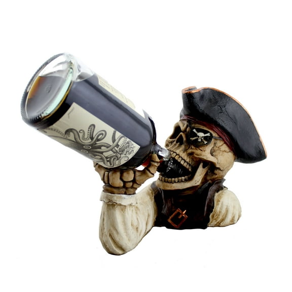 Skeleton Pirate Wine or Rum Bottle Holder By DWK | Whimsical Decorative Pirate Caribbean or Beach Themed Home or Party Gifts and Decor