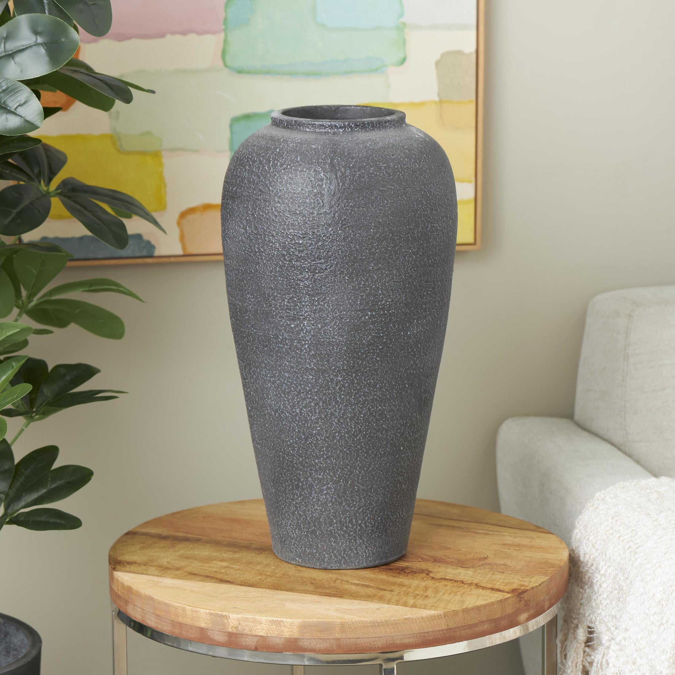 DecMode 20" Whitewashed Textured Black Ceramic Vase