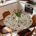 thumbnail image 3 of Coffee Fitted Tablecloth with Elastic Edged, Round Table Cloth for Dining Table, Khaki Farmhouse Vintage Beans Cups Funny Waterproof Oil Proof Table Cover for Indoor Outdoor 45"-54", 3 of 8
