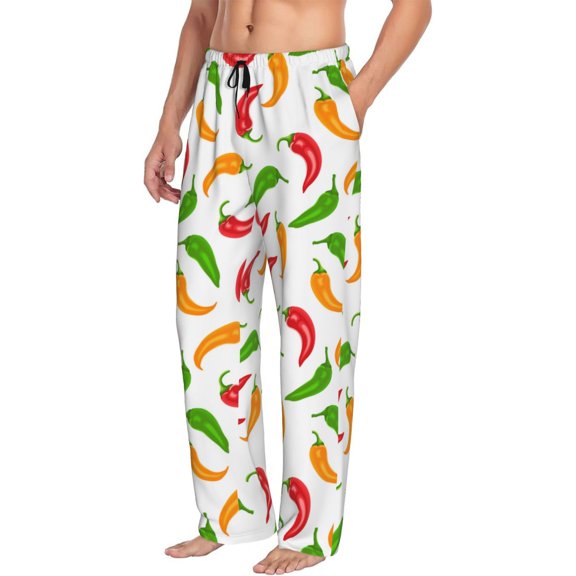 Mens Pajama Pants Bottoms with Pockets - bell Pepper colorful Print Comfy Mens Pj Pants, Soft Men Lounge Pants
