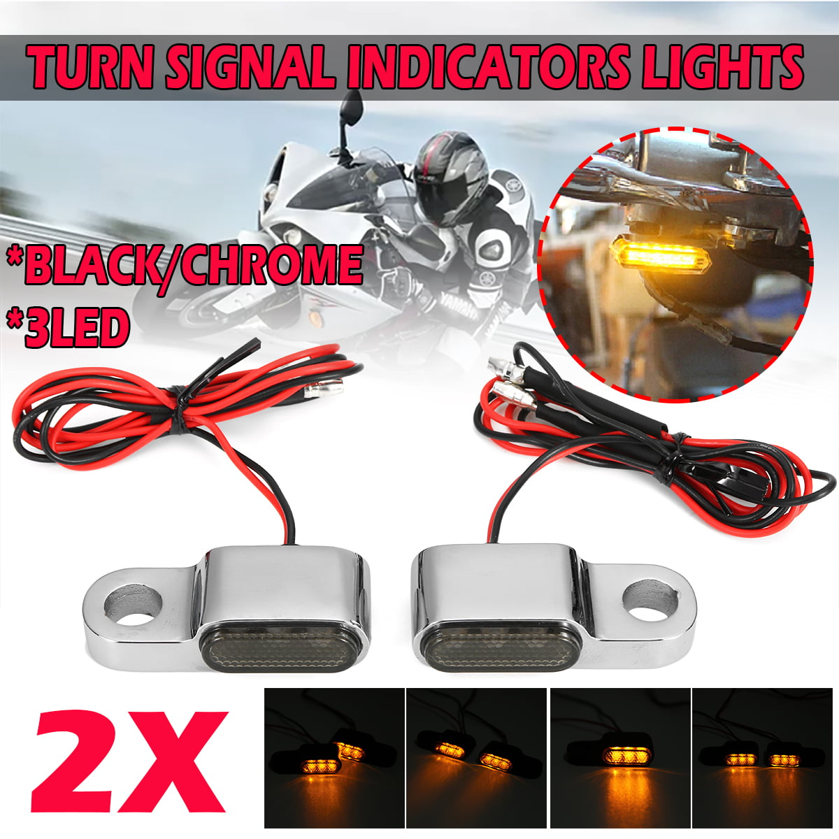 2x Universal Motorcycle Turn Signal Indicators Black with Smoke Lens Mini Stalk Arrow 28 LED Blinkers Lights Blub Amber Yellow