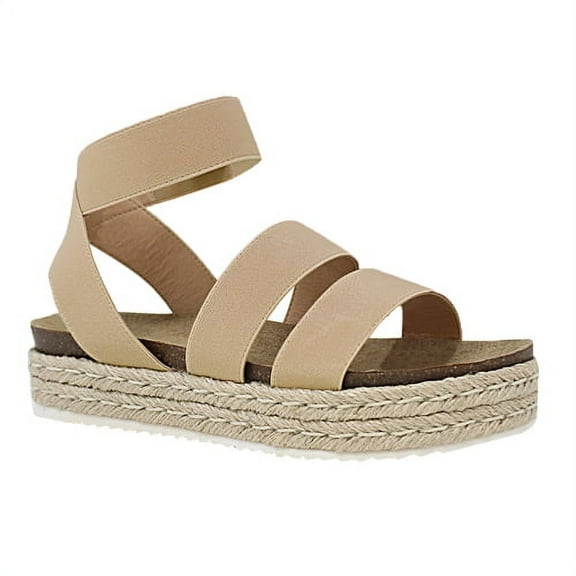 YOKI CHIARA-10 Women's Elastic Strappy Platform Espadrille Sandal With Ankle Strap