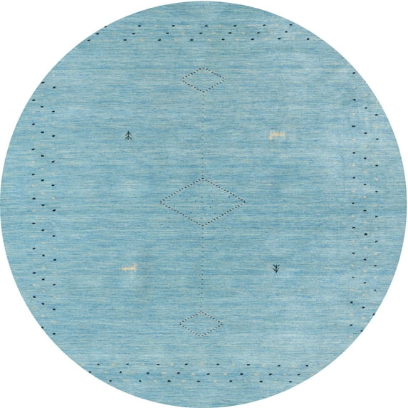 Ahgly Company Indoor Round Contemporary Sky Blue Abstract Area Rugs, 7' Round