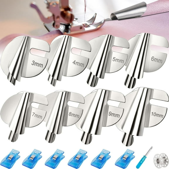 2025 Upgraded Universal Sewing Rolled Hemmer Foot Set 8 Sizes Rolled Hem Presser Foot [3-10mm] Wide Rolled Hem Foot for Home Industrial Sewing Machine Sewing Supplies[8Pcs-3/4/5/6/7/8/9/10mm]