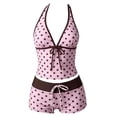 thumbnail image 5 of CUZIBR Girls Swimsuit Floral Print Summer Tie Front Two Piece Stylish Strappy Polka Dot Halter Tank Top Shorts Tankini Sets Sunny Beach Bathing Suit,Pink,9-10 Years, 5 of 5