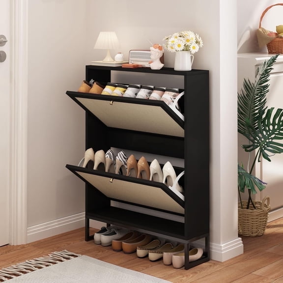 Wirrytor Freestanding Shoe Cabinet with Flip Drawers, Space Saving Shoe Organizer Holds Up to 20 Pairs, Adjustable Shelves for Different Shoe Sizes, Narrow Shoe Storage Cabinet for Small Entryway