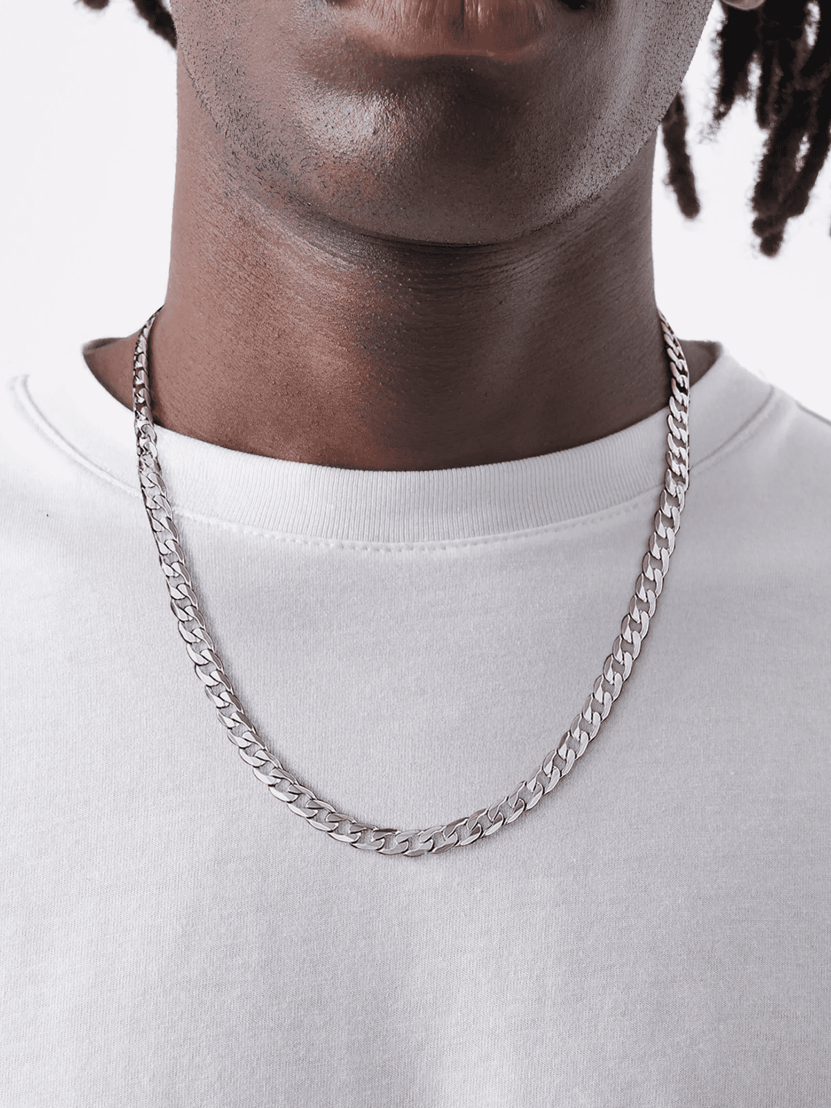 ChainsHouse Mens Necklaces Cuban Link Chain Silver Necklace for Men Women Stainless Steel 6mm Chunky Chains Hiphop Men Jewelry Gift, 28 inches