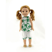 St. Patrick's Day Four Leaf Clover Pant Set- Compatible with 14 Inch Wellie Wisher Dolls | 14 Inch Doll Clothing