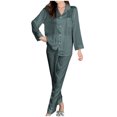 thumbnail image 2 of BLTIBY Ice Silk Pajamas Set for Women Long Sleeve Pajama Sets Button Down Lapel Cozy Sleepwear Full-Length Pants Loungewear with Pockets Green XXL, 2 of 5