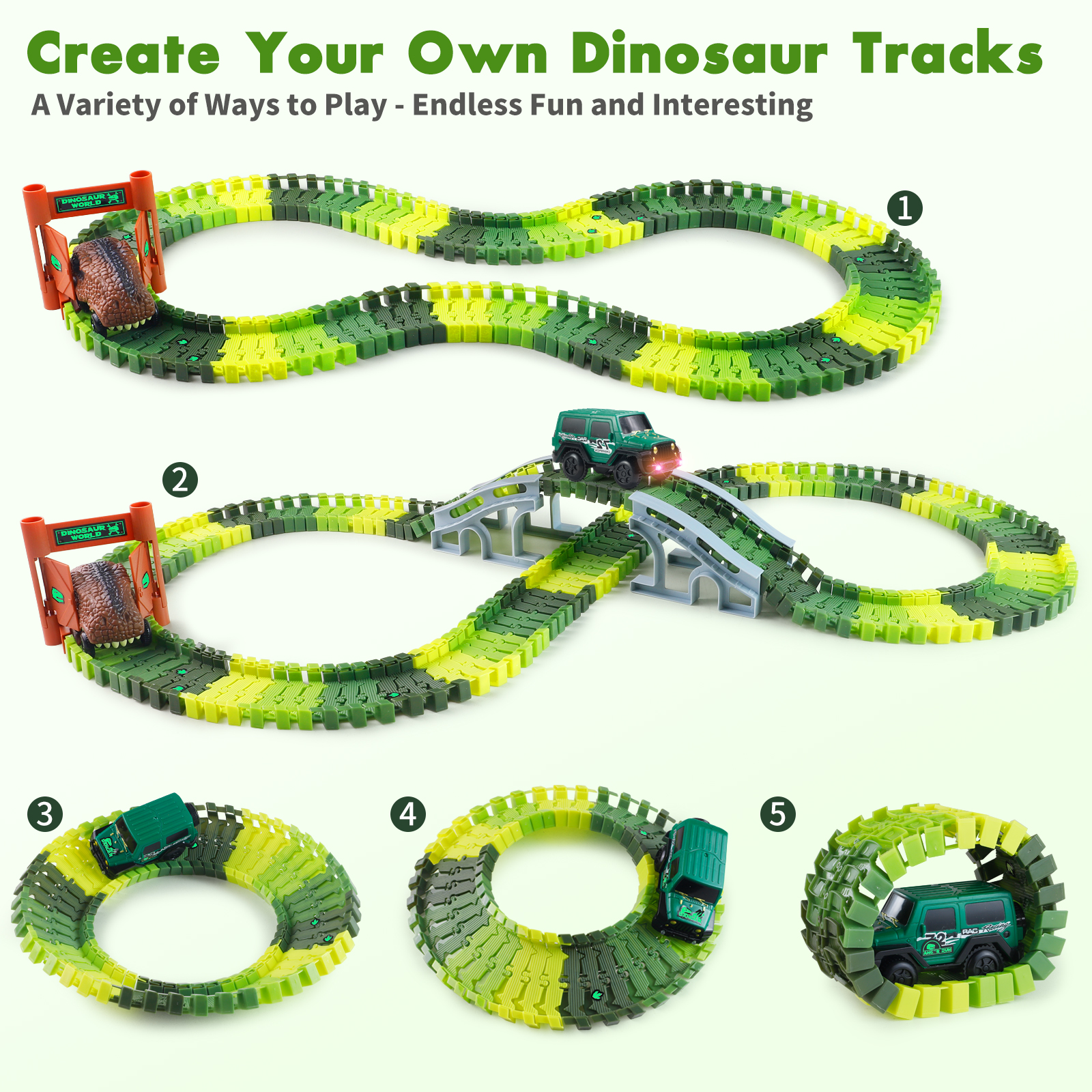 NETNEW Dinosaur Race Car Track with Glow-in-the-Dark photo 5