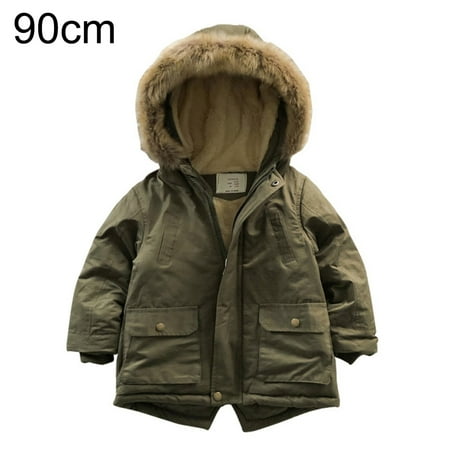 

Journey Children Boys Coat Fleece Lined Thickened Cotton Coat Winter Fashion Hooded Kid Cotton Jackets(Army Green 90cm)