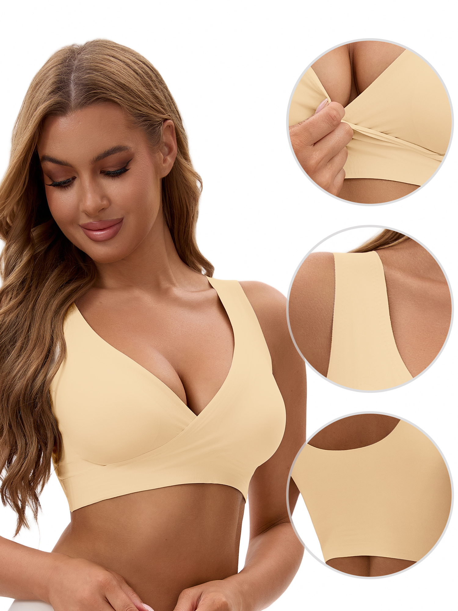 Unique Bargains Women's Nursing Crossover Wirefree Maternity Bra L Beige