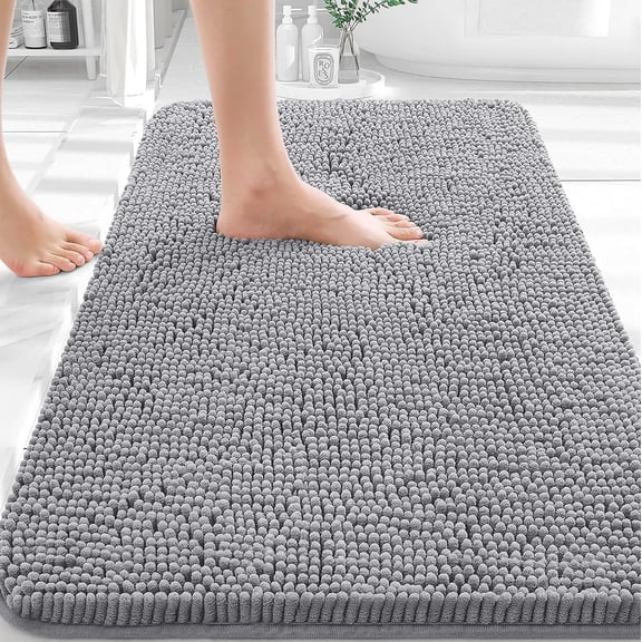 Bathroom Rugs 30x20, Extra Soft Absorbent Chenille Bath Rugs, Rubber Backing Quick Dry, Machine Washable Mats for Floor, Tub and Shower, Home Decor Accessories, Grey