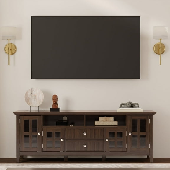 Acadian 72 inch Wide Solid Wood TV Stand in Brunette Brown For TVs up to 80 inches
