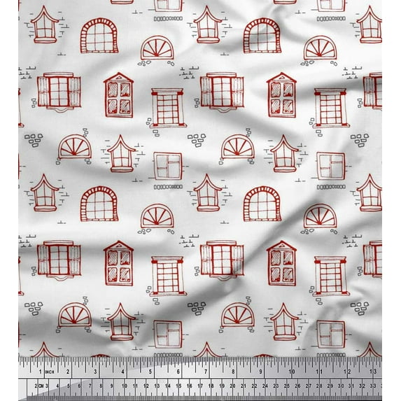 Soimoi Polyester Crepe Fabric Window Architectural Print Fabric by Yard 42 Inch Wide