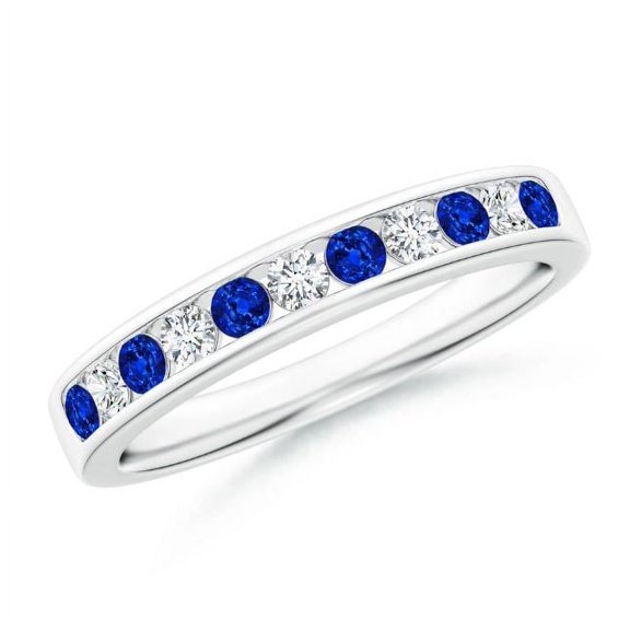 Round Shape Blue Sapphire CZ Diamond Eternity Band Ring Women 925 Sterling Silver September Birthstone Wedding Valentines Day Gift Gemstone Jewelry