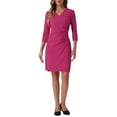 thumbnail image 2 of Vestido envolvente Inspire Chic para mujer, con mangas 3/4, escote en V, elegante y casual, vestido midi para invitadas de boda, talla XS, color rosa intenso, 2 of 5