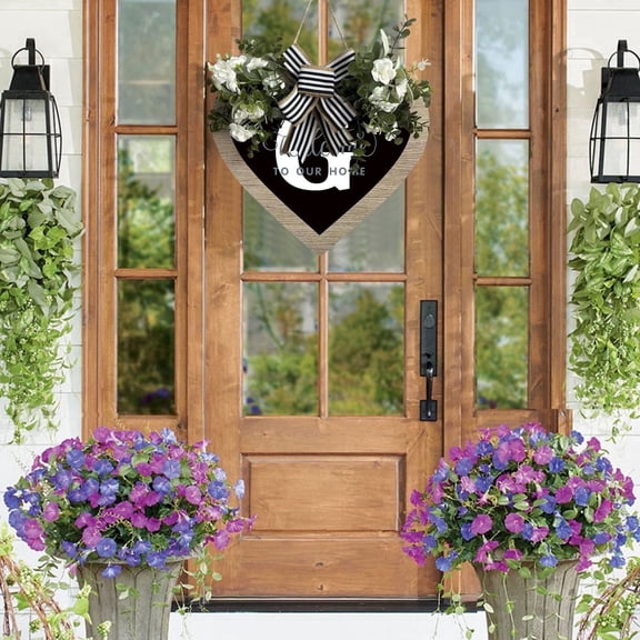 Door Sign for Home Front Door—Heart Shape Name Plaque with Last Name Initials Farmhouse Outdoor Hanging Door Decoration for Spring Seasonal Front Porch