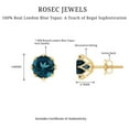 thumbnail image 6 of Rosec Jewels London Blue Topaz Solitaire Stud Earrings for Women - 7 mm - AAA Grade, 10K Yellow Gold, 6 of 7