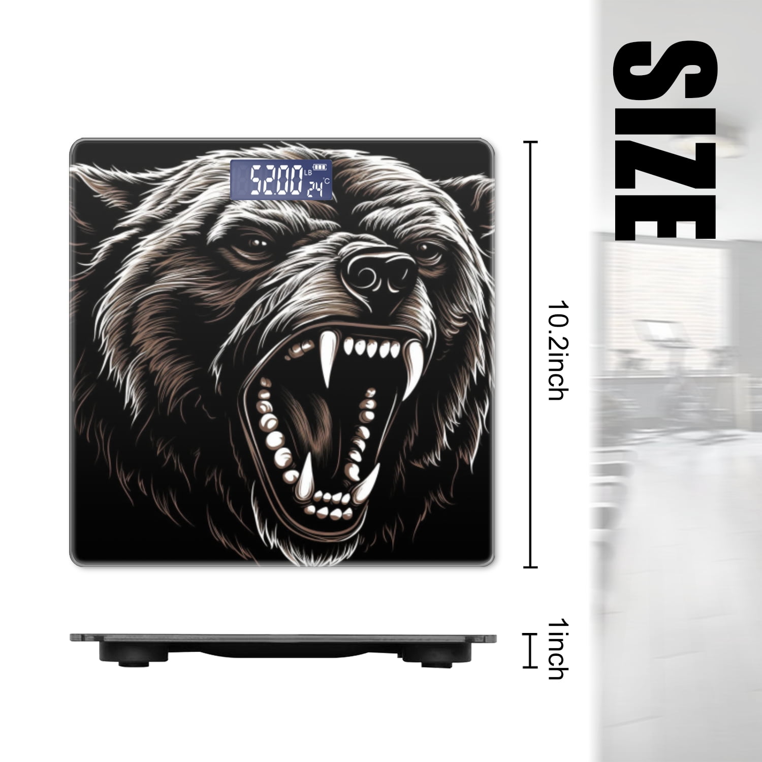 Bathroom Scale, Highly Accurate Digital Body Scale,Precisely Measures Weight up to 400 lbs-Angry Bear Head On A Black Background