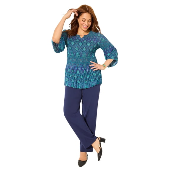 Catherines Women's Plus Size Petite Affinity Chain Pleated Blouse
