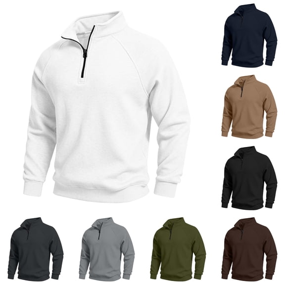 ZUBMGKTE Men's Sweatshirts Pocket Pullover 1/4-Zip Stand-Collar Long-Sleeve Sweatshirts S-3XL