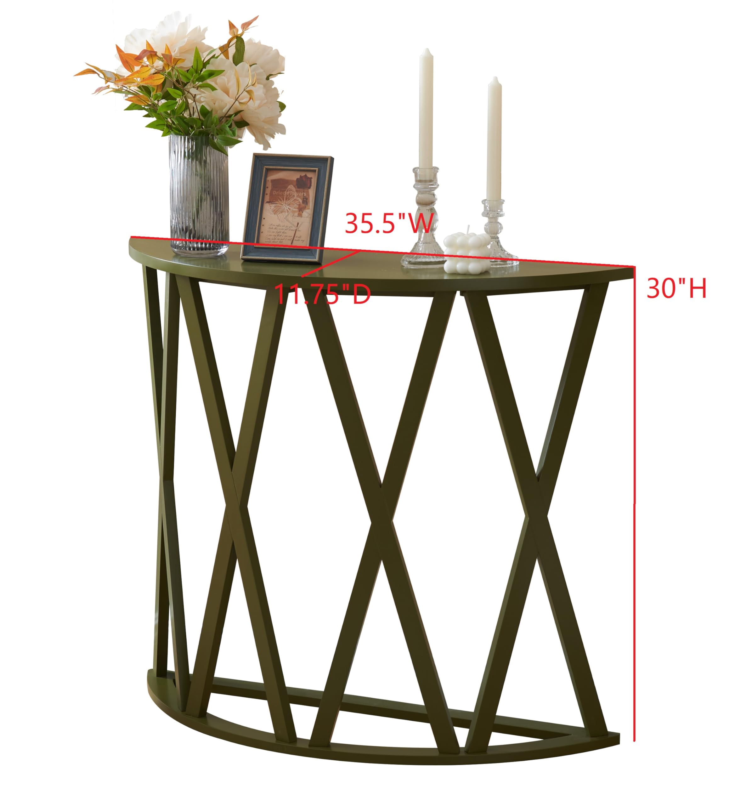 Kings Brand Furniture Vienna Half Moon Wood Console Table for Entryway, Accent Sofa Table for Living Room, Hallway, Foyer, Entrance, Avocado