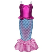 Jurebecia Girls Mermaid Princess Dress 4-6T, Sparkly Tutu Costume for Birthday Party, Halloween, Christmas, Fancy Outfit with Tiara & Gloves