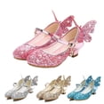 thumbnail image 2 of Zapatos de cuero de mariposa de princesa para niños, zapatos de tacón alto con lazo de diamante para niñas, zapatos de baile con purpurina, zapatos de baile de fiesta para chicas a la moda 26 Gao Jinjia LED, 2 of 2