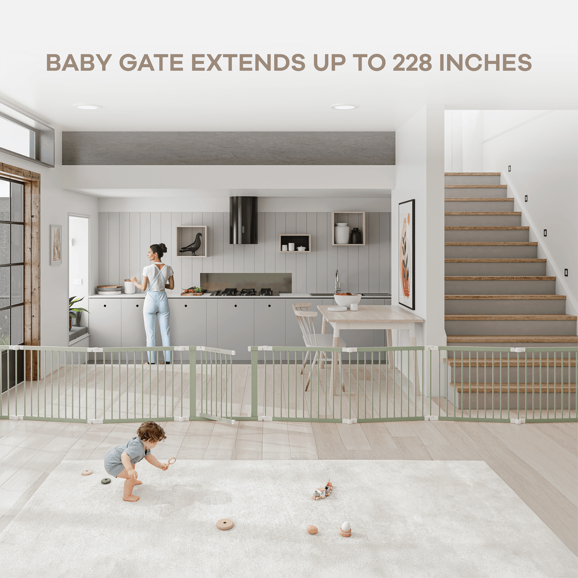 Comfy Cubs Baby Playpen & Baby Gate for Toddler & Babies, Foldable Adjustable Playard, Sage
