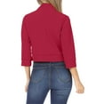 thumbnail image 6 of Mnjin Casual Cropped Blazer Jackets for Women Solid Color 3/4 Sleeve Open Front Cardigan Short Jacket Suit Coat Outerwear (Red,Size-M), 6 of 6