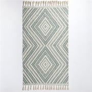 Luxen Home 4'x6' Handloom Teal Stonewashed Cotton Rug with Tassels