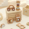 thumbnail image 3 of Freniland Wooden Montessori Toys, 5-Piece Wooden Baby Toys, Bear Wooden Baby Rattle, Fox Stacking Ring Baby Toys, Wooden Car Push And Pull Toys, Bear Wooden Grasping Toys, 3 of 10