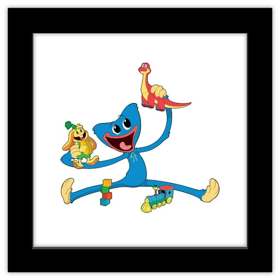 Gallery Pops Poppy Playtime: Chapter 3 - Cartoon Huggy Wuggy Toys Wall Art, Black Framed Version, 12" x 12"